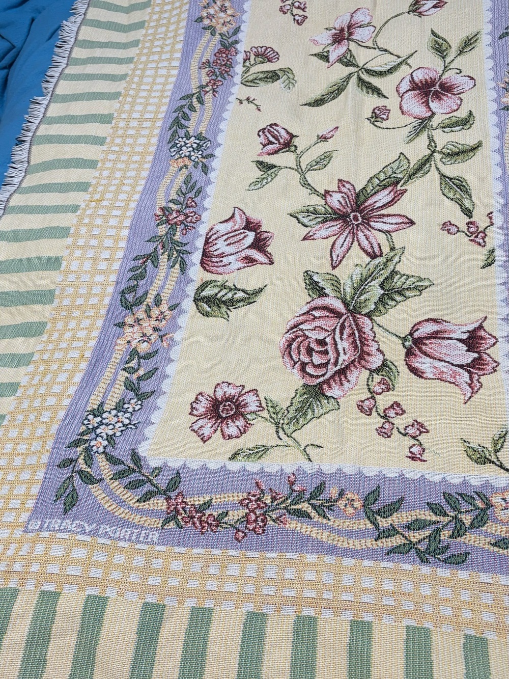 Tracy Porter Floral Woven Throw in Cream, Lavender & Green